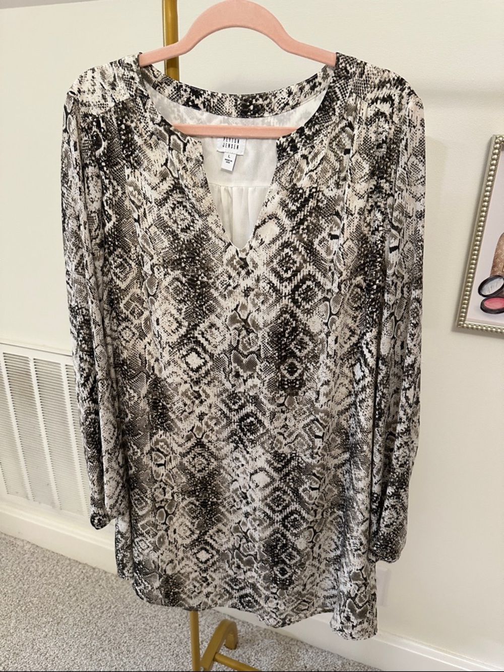 Peyton Jenson Neutral Snake Print Long-Sleeve Dress — Black & White